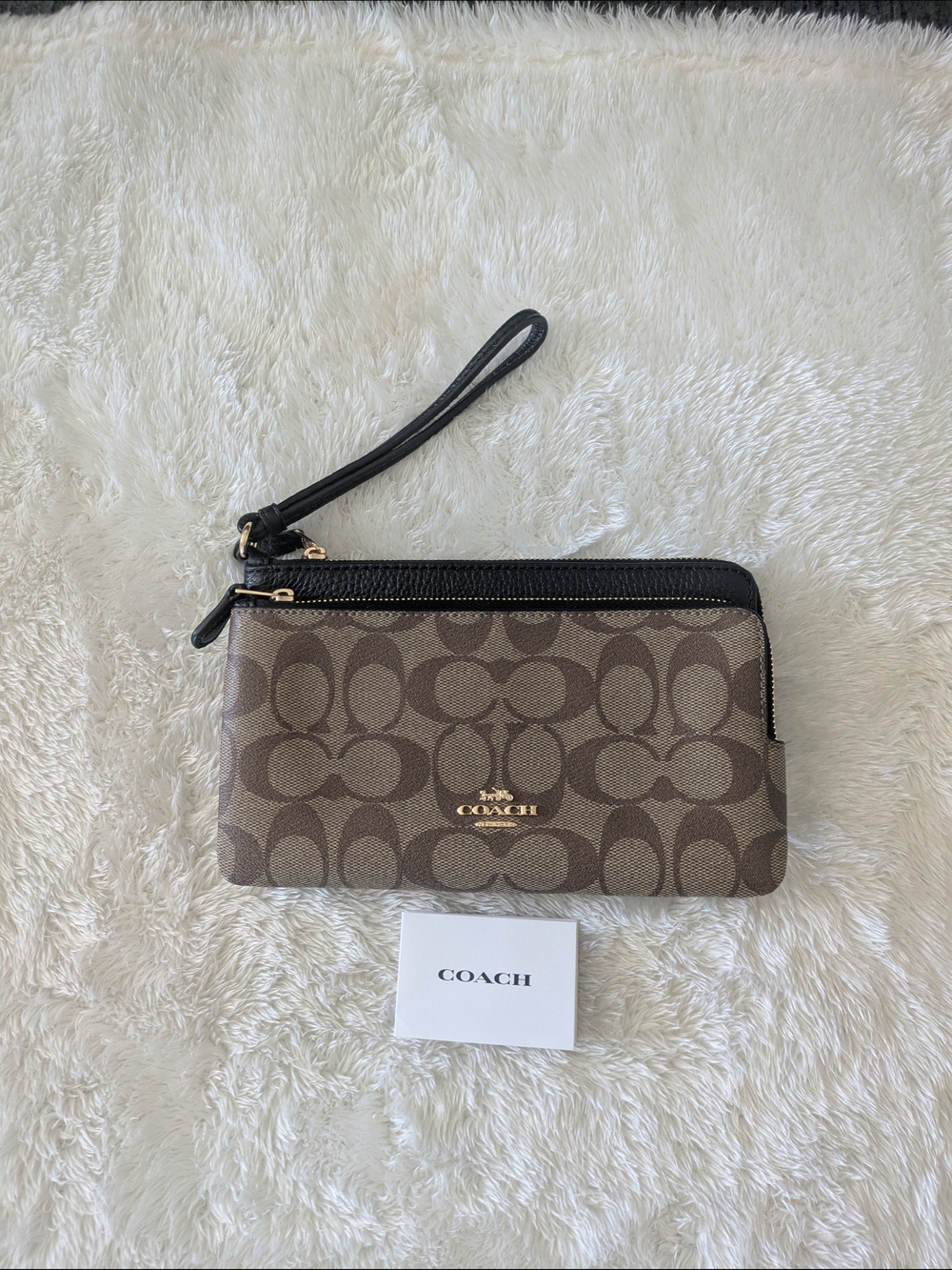 Coach Signature Canvas Wristlet in Brown & Black